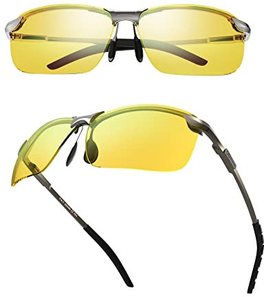 Bloomoak Nachtfahrbrille, Polarisierte Sport Nachtsichtbrille mit aktualisierter Anti-Reflective Beschichtung|Halbrandlos |Blendschutz|Nebelig, Regen|Schneeig|Unisex