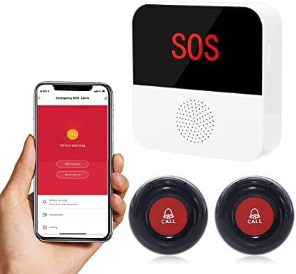 ChunHee Senioren Notruf Tuya WiFi Smart Notrufklingel Alert System für ältere Patienten Behinderte,Kinder 1 SOS Notrufknopf 1 Empfänger (2*knopf + 1*empfänger (Plug in))