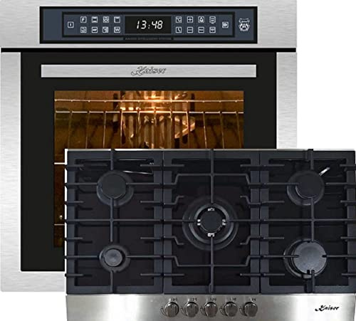 Kaiser EH 6306 R + KCG 9386, forno da incasso, acciaio inox, 79L 15 Fkt. Grill Air Fryer Full Touch + piano cottura a gas incassato, nero vetro, 3,8 KW