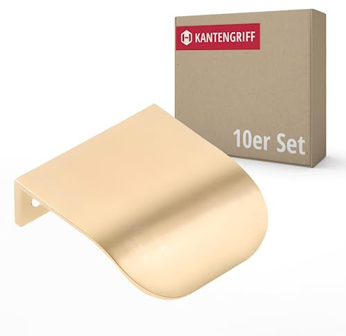 Gedotec Möbelgriffe aus Aluminium | 10 Stück - Falttüren-griffe Möbel - Messing gebürstet | FJORD | elegantes Retro Design | LA: 32 mm | Schrankgriffe - Schranktürgriffe - Küchengriffe - Türgriffe