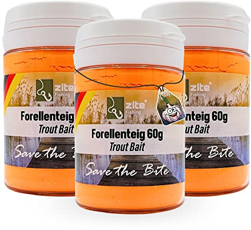 Zite Fishing Forellenteig-Set mit Knoblauch-Aroma 60g – Fängige Forellenpaste Schwimmend als Forellenköder Neuheiten – Trout Bait Teigköder in knalligen Neonfarben mit Glitter - 3 Stück Forellen Köder