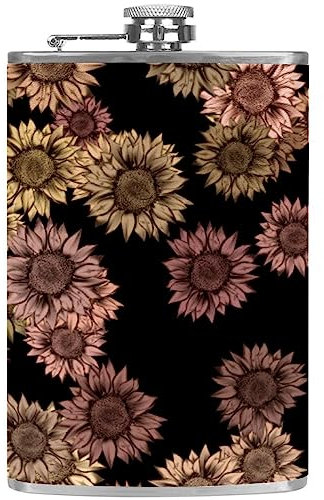 Flasque avec entonnoir Flacons personnalisés,Floral,Petit flacon portatif en acier inoxydable pour l'alcool