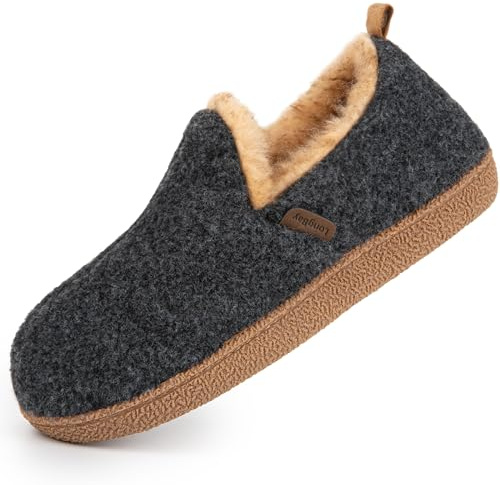 LongBay Women's Felt Bootie Slippers Warm Cozy Memory Foam House Shoes with Polar Fleece Lining Non Slip Indoor Outdoor Black, 9-10