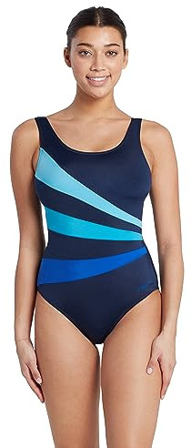 Zoggs Sandon Scoopback Badeanzug Damen Bauchweg (Schwarz/Umweltbewusster Stoff, Größe 46) Einteilige Badeanzüge für Damen mit Festen Schaumstoff-Cups und Mittelhohem Beinausschnitt
