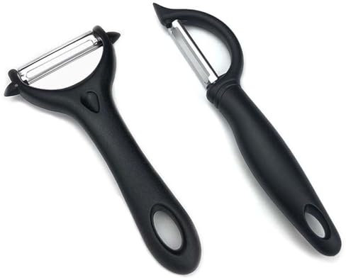 Jinpojun 2 Piezas Pelador Universal, Pelador Acero Inoxidable para Frutas y Verduras, Corte Bidireccional, Y e I Pelador Giratorio para Verduras, Tomates, Zanahorias, Frutas, Patatas (Negro)
