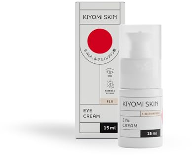 KIYOMI SKIN Pflegene Augencreme 15ml mit 5-ALA Verringert Augenringe, kühlend und aufpolsternde Augenpflege, dermatest sehr gut, vegan, Reduziert Schwellungen Creme für die Augen