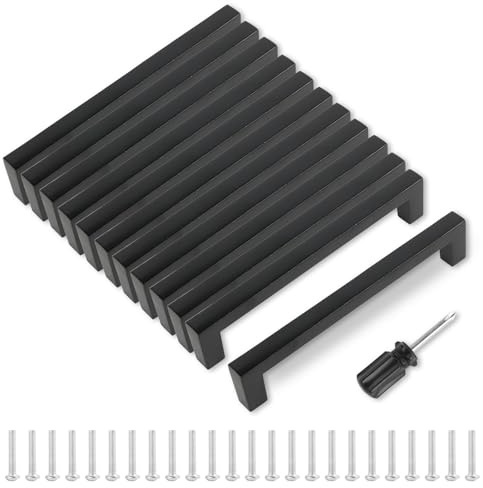 MIYUANGKJ 12 manijas de muebles de color negro, 96 mm, asa de cocina, con tornillos de 22 mm, manijas de puerta para cajón, armario, muebles, cocina