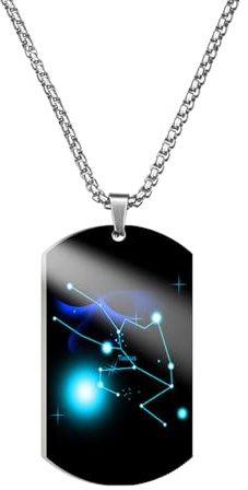 Caimeytie Halskette für Herren,Halskette Edelstahl männer,Sternzeichen anhänger,Kette konstellation,Astrologie Kette,60CM,Geschenk für Männer,Erkennungsmarke