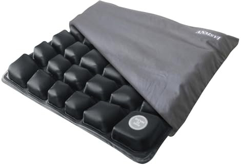 ANMSVI Cojín inflable de aire para silla de ruedas para coche, oficina, vida en casa, firmeza ajustable para coxis, alivio del dolor de ciática, alivio del dolor de coxis, 46 x 41 x 5,3 cm, funda gris