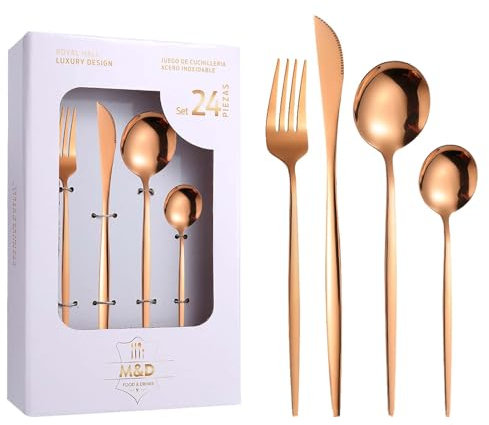 Xafrstyu Couverts de Table 6 Personnes, 24 Pièces Moderne en Acier Inoxydable, Ensemble de Couverts, Comprend Couteau, Fourchette, Cuillère, Cuillère à Café, Va Au Lave-Vaisselle (blanc)