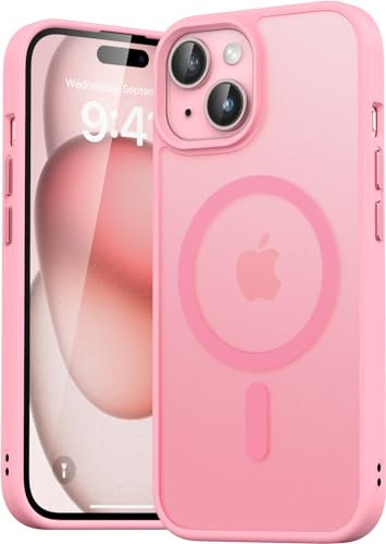 Natiiozie Magnetisch Hülle Kompatibel mit iPhone 15 6,1 Zoll, Matt Handyhülle Kompatibel mit MagSafe, Stoßfest Kratzfest Schutzhülle Nie Vergilbung rutschfest Rückseite Case Rosa