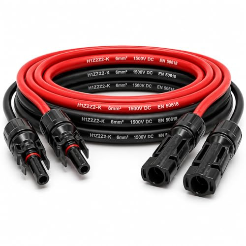 35Fahrenheit Solarkabel Set H1Z2Z2-K 6mm² | 2x10m Verlängerungskabel inkl. Solarstecker | Photovoltaik Kabel beidseitig rot/schwarz mit Stecker für PV Solaranlage | UV- & Witterungsbeständig