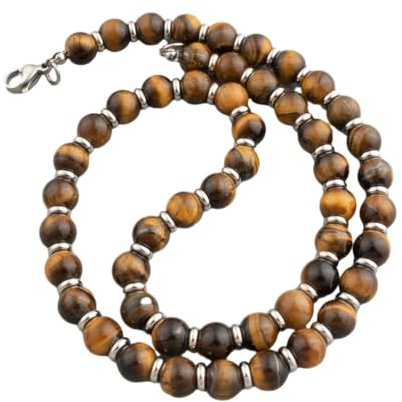 Handgemachte Herren-Perlenkette | 8 mm natürliche Edelsteinperlen und Edelstahl-Halskette für Männer, Natursteine und Heilsteinschmuck.