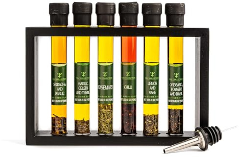Tilz Coffret cadeau avec huile d'olive infusée – 6 x 40 ml d'huile de cuisson/huile de trempage pour pain, huile de basilic, huile d'ail, huile de piment, huile de citron, romarin, origan, tomates –