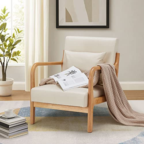 YODOLLA Sessel Akzentstühle Cocktailsessel für Wohnzimmer, Moderner loungesessel Lesesessel mit Holzarmlehne Armchair Accent Chairs Beige, 65x75x70cm