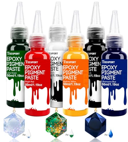 Teexpert Epoxy Resin Pigment Paste, 300ml Highly Concentrated & Easy to Mix 6 Colors Opaque Liquid Epoxy Dye Set for Resin Coloring, Resin Epoxy Art Painting and DIY Projects