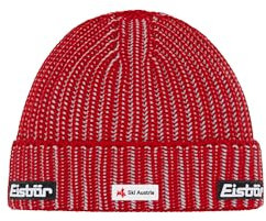 Eisbär Mütze Herren & Damen Sorrak Ski Austria Rot - Merino Wintermütze Unisex mit Fleece schützt vor Kälte und Wind - Strickmütze atmungsaktiv thermoregulierend Wintermütze warm Skimütze Haube