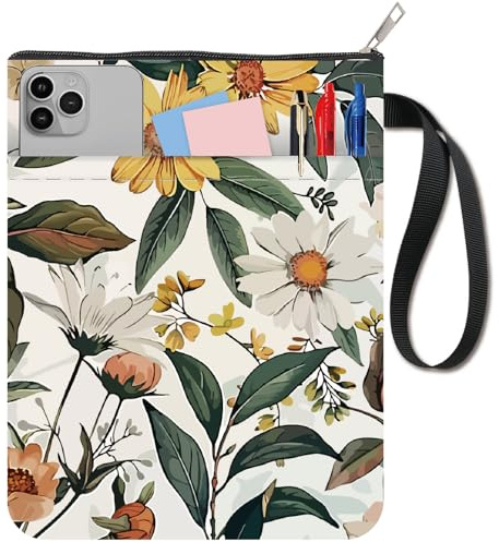 craspire Buchhülle Mit Blumenmuster Buchumschläge Blumen Bunt Stoff Pflanzen Blumenblätter Bücher Notizbücher Taschenbuchschutz Mit Reißverschluss Und Zusätzlicher Hüllentasche Für Lehrbücher
