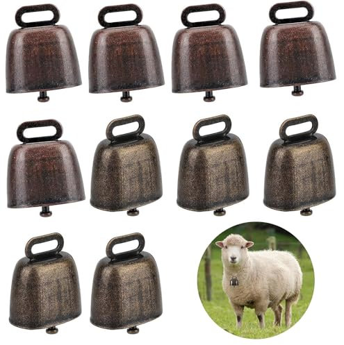Begpoee 10 Pièces Cloches de Vache Artisanales, Petites Cloches de Vache Vintage, Cloches de Chèvre, 35 x 24 x 37 mm, Pour Bovins, Vaches, Chevaux, Moutons(5 x Bronze Rouge + 5 x Bronze Vert)