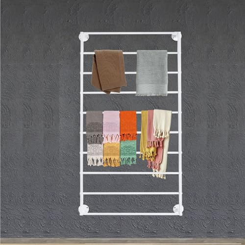 NeNchengLi Wall Mounted Scarf Rack 10 Tier Scarf Display Stand White Metal Scarf Holder Organizer Rack Commercial Clothing Flower Store Wall Mounted Ribbon Storage Rack for Towel Scarf Ribbon
