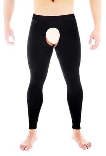Vhersily 2025 Herren-Strumpfhosen, Thermo-Hose mit offenem Schritt, lange Leggings, modisch, sexy, Unterwäsche, sexy, für Sport, elastische Leggings im Bund
