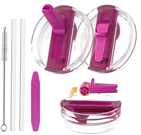 CloudValley [2 Pièces] Couvercle Étanché pour Stanley Cup 40 oz Accessoires, Remplaçant avec Paille Pliable en PC, [Amovible & Facile à Nettoyer] Couvercle de Protection Réutilisable,rose