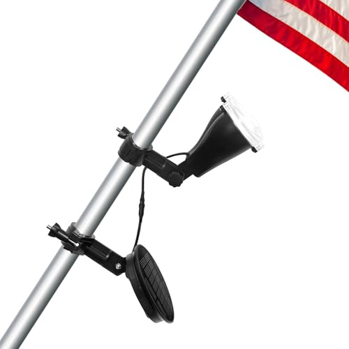 Solar Flag Pole Light, Flagpole Light Solar Powered, Super Bright PC Crystal LED Spotlights, Upgraded 8000mAh 4800Lm, Adjustable Bracket & Metal Clamp Fits 1-1.5 Flagpole, 8-12 Hrs (Split-top Type)