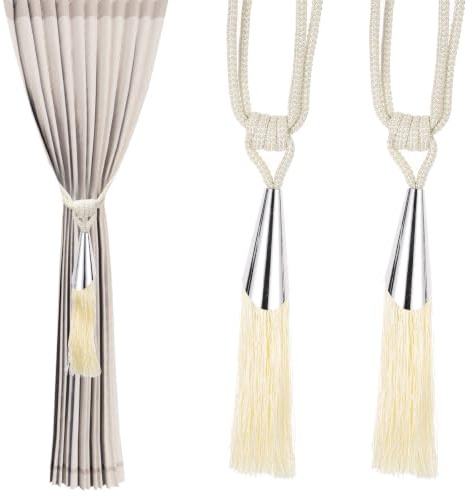 PATIKIL Nappe per Tende con Nappe, 2 Pezzi 28 Cordone per Tende con Nappa, Legacci per Tende Fatti A Mano Cordone Decorativo per Casa, caffè, Ufficio, Bianco