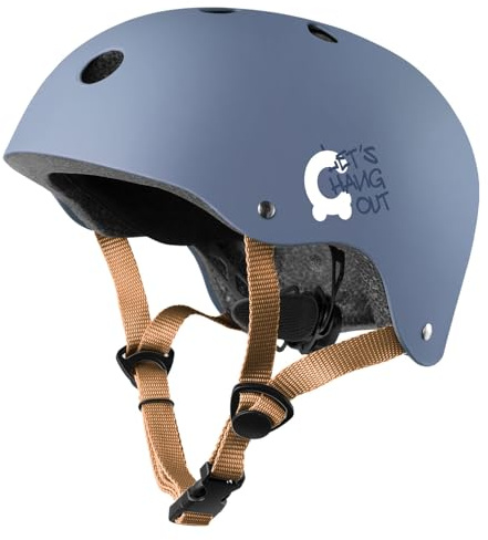 Cariboo Fahrradhelm Kinder Kinderhelm XS 46-50 cm Robust Mit LED-Licht Für Fahrrad Skateboard Inlineskates Scooter Marineblau Beige