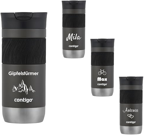 Contigo Byron 2.0 Snapseal Thermal Mug with Engraving - Name Stainless Steel Insulated Mug, Travel Mug, Coffee Mug to Go, Leak-Proof, Easy-Clean Lid, BPA-Free, 470 ml (Sake)