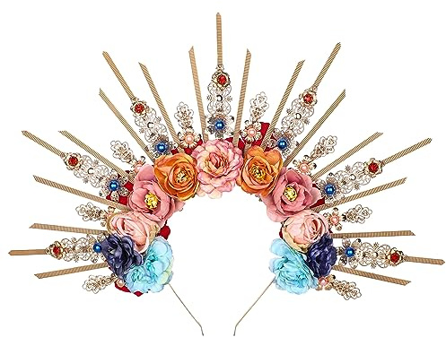 PartyforU Couronne florale pour femme de la Renaissance, coiffe de déesse des fleurs avec roses pour carnaval