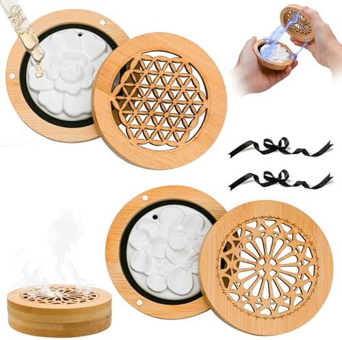 Duftsteine für Ätherische Öle Diffuser Ornament Duftstein 2 Stück Flammenloser Aromastein Diffusor-Stein für Ätherische Öle aus Holz für Aromatherapie in Schlafzimmer, Badezimmer, Auto