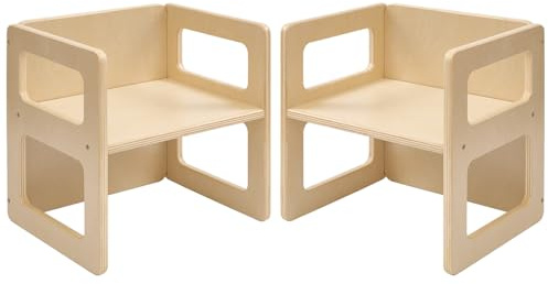 FUNLIO Höhenverstellbarer Montessori Entwöhnungsstuhl für 1-3 Jahre, Qualitätsstuhl aus Massivholz, zum Essen/Lesen/Spielen, Montessori-Möbel mit CPC-Zertifikat - Natur（2pcs）