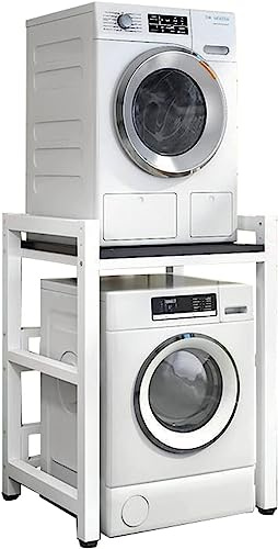 Kit d'empilage réglable pour lave-linge et sèche-linge à chargement frontal – Capacité de 400 kg – Organiseur de linge portable avec cadre blanc et accents noirs