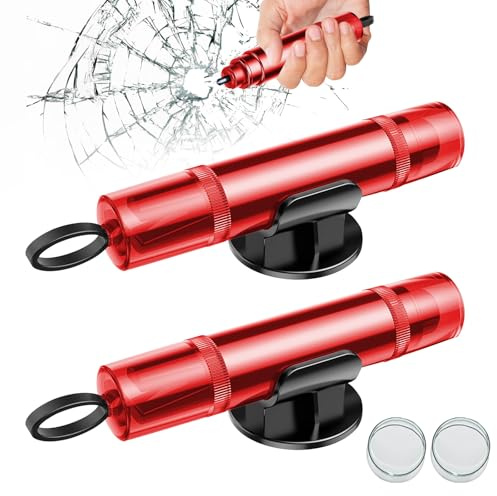 2 Pack Safe Pro X Car Emergency Hammer, 2 in 1 Car Window Breaker Car Escape Tool with Seat Belt Cutter Quick Emergency Window Breaker Escape Safety Hammer Car Windscreen Breaker (Red)