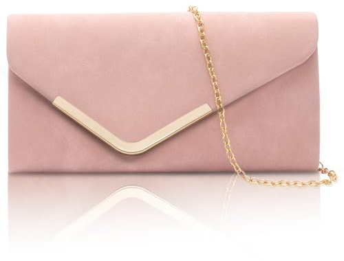Larcenciel Bolso Mujer Rosa, Elegante Bolso de Mano de Terciopelo con Cadena Desmontable, Vintage Clutch de Noche Sobre, Moda Crossbody Bandolera, Carteras de Mano para Boda Fiesta Cóctele, 22x11x5CM