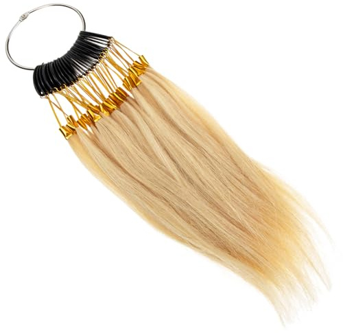 Hemobllo Nuancier de Vrais Cheveux Raides avec Anneau Inoxydable Échantillons pour Test de Couleur et Coloration Extensions Humaines Personnalisables Tons Mèches