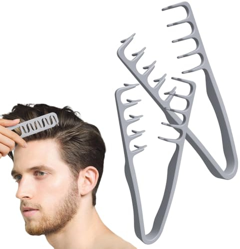 VRYNDH 2 Piezas Peine texturizador hombre,gris,Peine De Dientes Anchos, Herramienta Para Dar Volumen A Las Raíces, define y desenreda sin esfuerzo, para todo tipo de cabello.