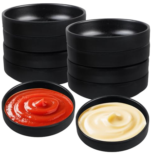 VEGOATY Set di 10 ciotole nere in melamina, 9 x 9 x 2,5 cm, per salse, salse, salse, spuntini, ispessite e resistenti alle cadute, set di ciotole per sushi, salsa di soia, ketchup, spezie, barbecue