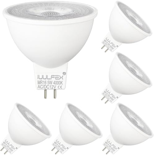 MR16 LED Bulbs GU5.3 LED Light Bulbs 12V 5W (50W Halogen Equivalent) Spotlight Bulb GU5.3 Bi Pin Base 550LM 4000K Neutral White, 38° Beam Angle, for Hallway, Ceiling Spotlight, Non-Dimmable, 6 Pack