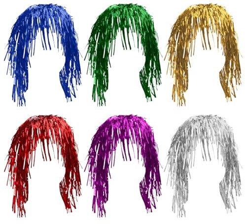 SYEYCW 6 Stück Lametta Perücke, Foil Tinsel Perücken, Glitzer Perücke, Bunte Perücken Kostüm Cosplay Foto Requisiten, Bunte Kostümperücken für Halloween, Weihnachtskarneval, Weihnachten, Maskenball