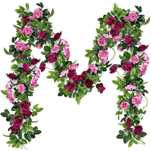 2 Stück Blumengirlande Künstliche Rosengirlande, 15.8FT Gefälschte Rosenranken Künstliche Blumen Girlande Frühling, Seide Rose Girlande Gefälschte Hängende Blumengirlanden für Hochzeit Haushalt Deko