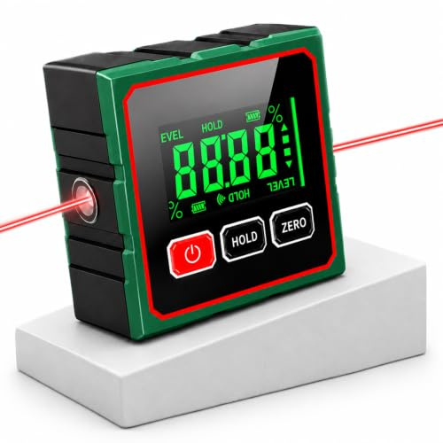 4 * 90° Inclinomètre Numérique Rechargeable, Niveau Digital Magnétique 4 Faces Haute Précision ±0,2° avec Double Laser, Écran LCD Niveau Numérique pour Menuiserie Bâtiment Automobile