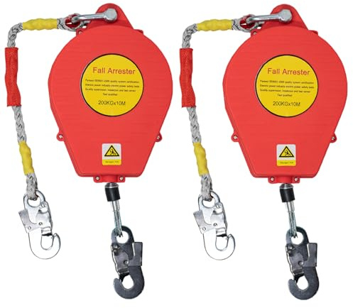 VFDZ Arnes Linea de Vida Retractil Tejado, 200 kg(Rojo-2 Piezas,10m) | Anticaidas Retractil Seguridad Trabajo Altura, 10m/15m/20m Dispositivo Anticaida Retractil Homologado con Gancho Autoblocante