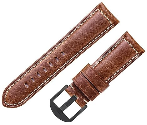 XILILHC Klocktillbehör Läderarmband 20mm 22mm 24mm Oljevaxat Läderarmband Kompatibelt med Herrarmband(Brown,22mm)