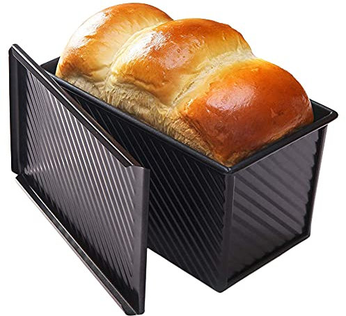 CANDeal Molde para Pan con Tapa, Utensilios para Hornear antiadherentes Molde para tostar Pan de Acero al Carbono con Tapa para Hornear Pan - Negro