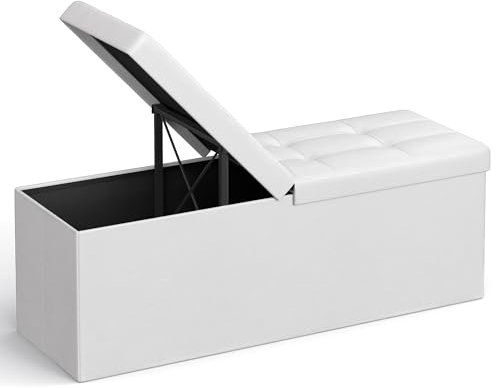 SONGMICS Sitzbank, faltbar, Sitztruhe, 120 Liter Fassungsvermögen, bis 300 kg belastbar, 38 x 110 x 38 cm, wolkenweiß LSF75WT