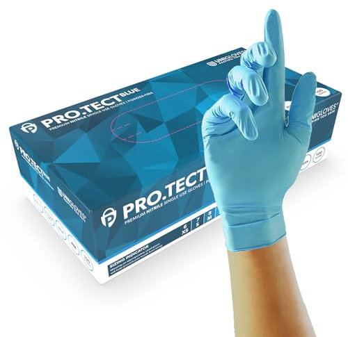 UNIGLOVES PRO.TeCT Blu HD Guanti in Nitrile Resistenti - Multiuso, Senza Talco e Senza Lattice, Guanti Monouso, confezione da 100 Guanti, Blu, Large (GU0044)