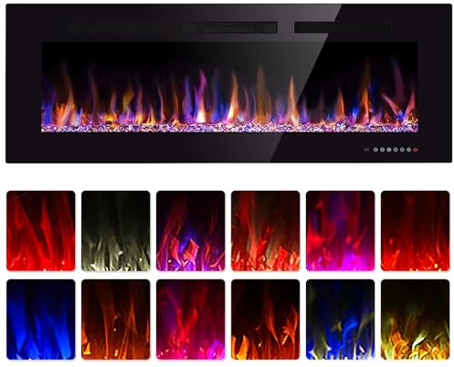 60 Electric Fireplace in-Wall Recessed and Wall Mounted 1500W Fireplace Heater and Linear Fireplace with Timer/Multicolor Flames/Touch Screen/Remote Control