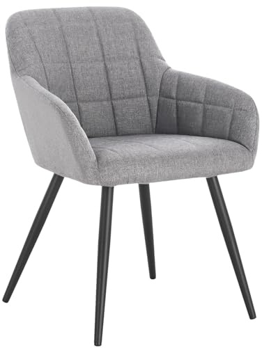 WOLTU 1 x Silla de Comedor Nordica Estilo Vintage, con Reposabrazos Tapizada Lino, Estructura de Metal, Gris Claro BH107hgr-1
